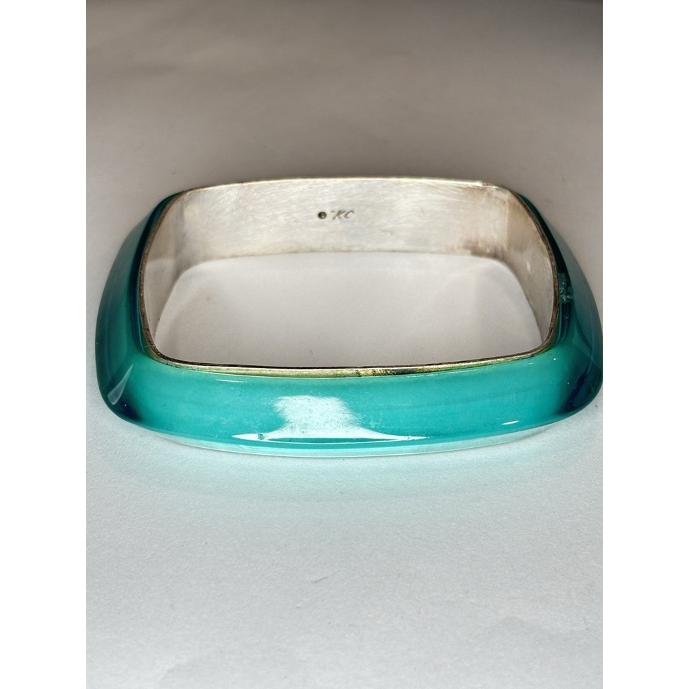 Kenneth Cole Teal Resin Square Bangle Bracelet Translucent Acrylic KC Vintage